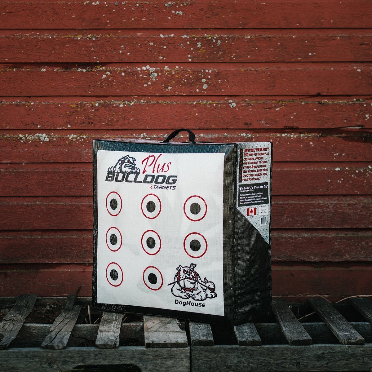Doghouse FP archery target, angled view showing depth