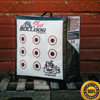 Doghouse FP archery target with Bulldog lifetime warranty seal