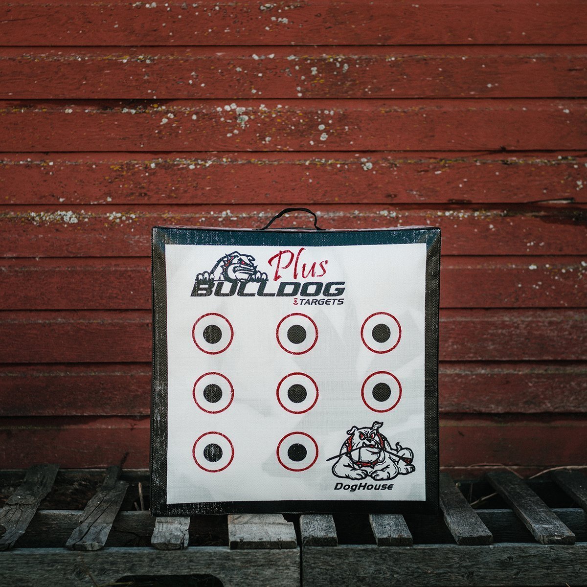 Doghouse FP archery target, front three-quarter view