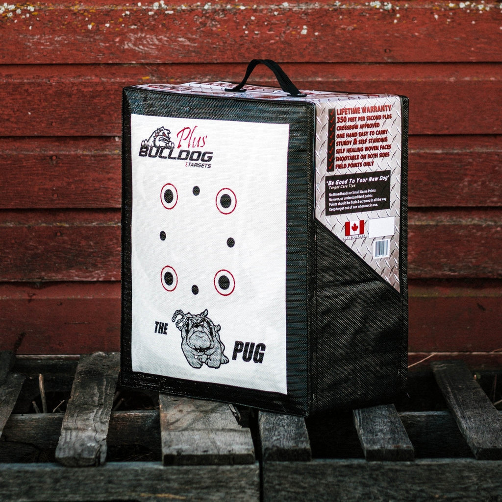 Doghouse Pug archery target, front face