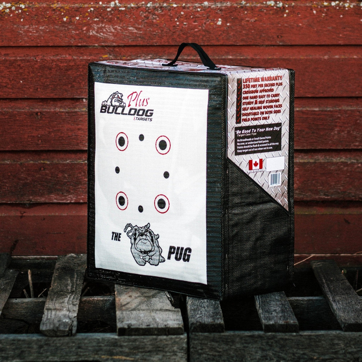 Doghouse Pug archery target, front face