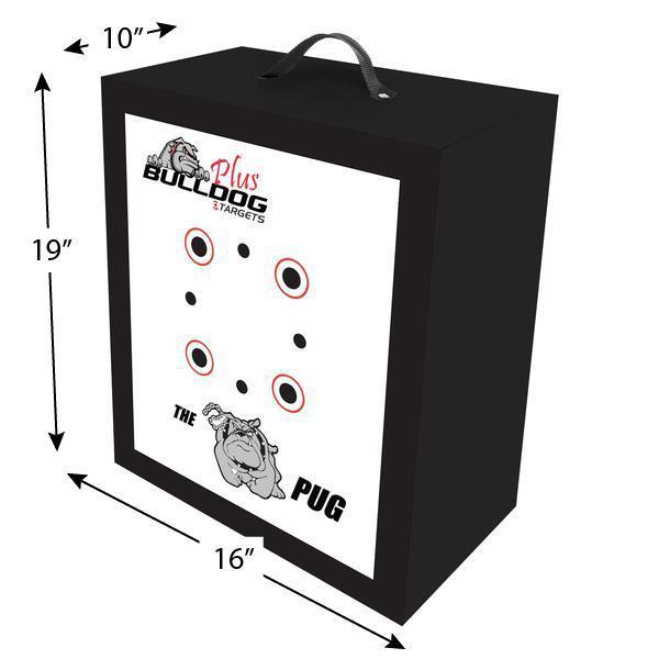 Doghouse Pug archery target dimension diagram, 19 x 16 x 10 inches