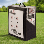 Doghouse Pug archery target standing on grass