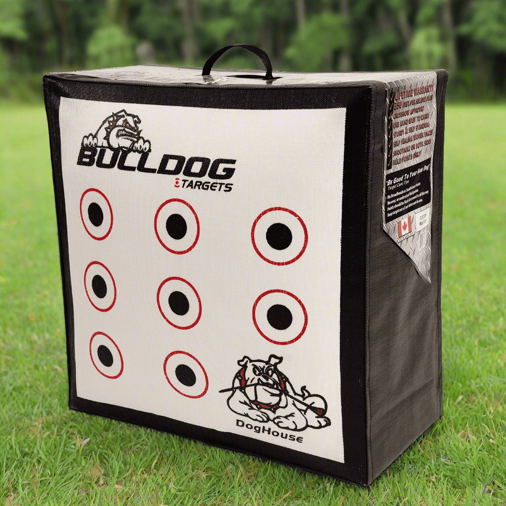 Doghouse XP archery target standing on grass