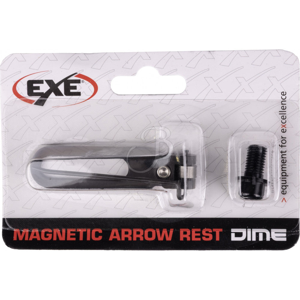 EXE Dime magnetic arrow rest in its retail blister pack with the mounting screw