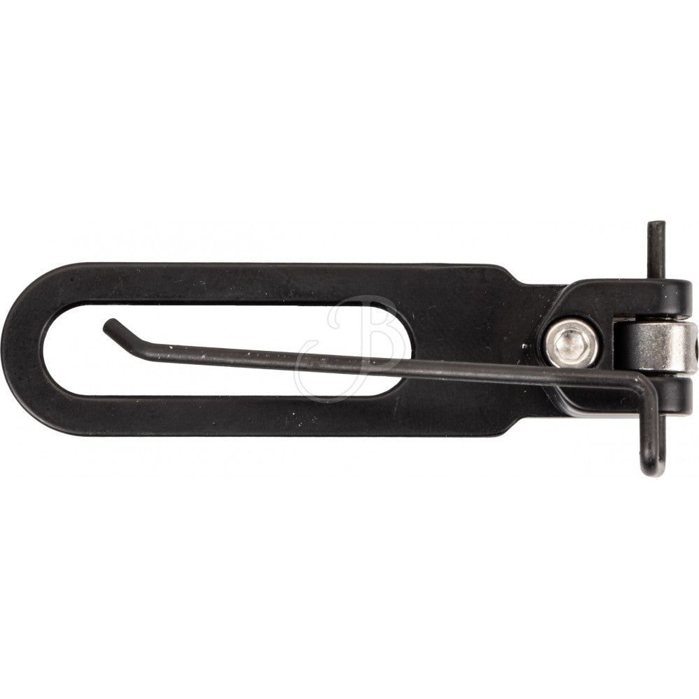 Reverse side of the EXE Dime magnetic recurve arrow rest showing the pivot and adjustment screw