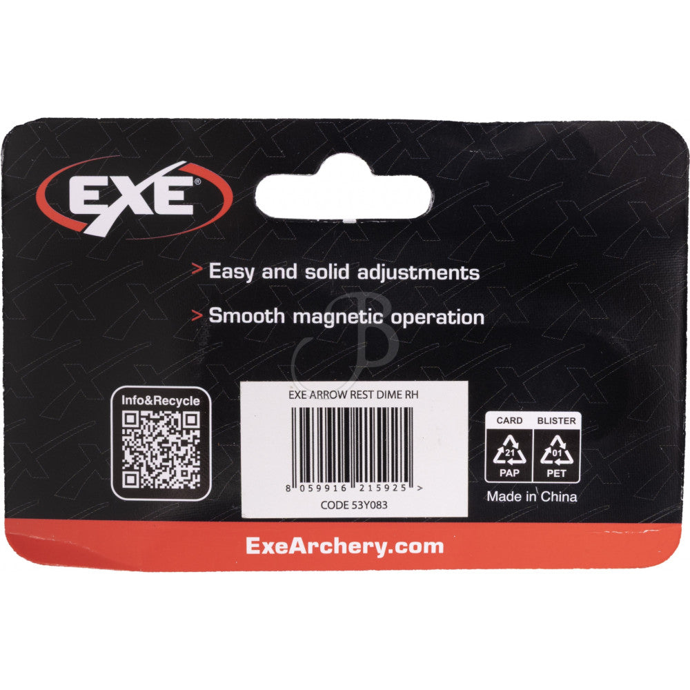 Back of the EXE Dime arrow rest package showing the right-hand designation