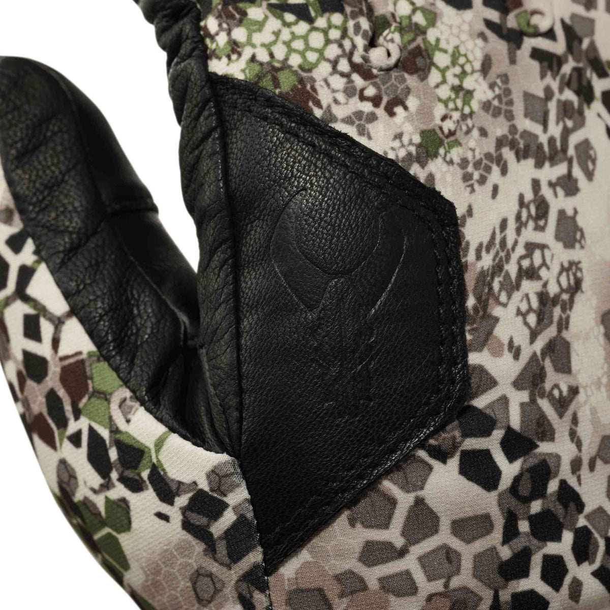 Close-up of the leather palm and camo shell on the Convection Glove