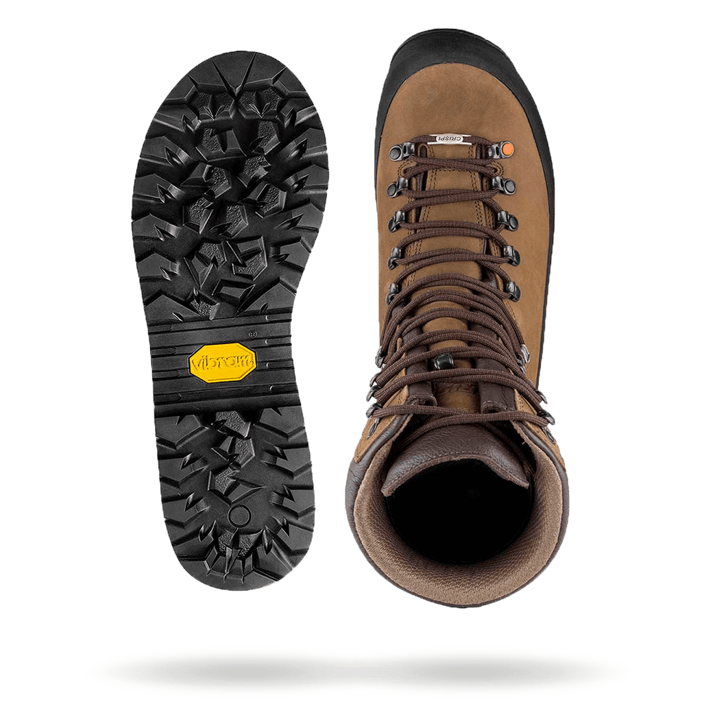 Crispi Hunter GTX boot Vibram Megagrip outsole tread and top-down view of the upper