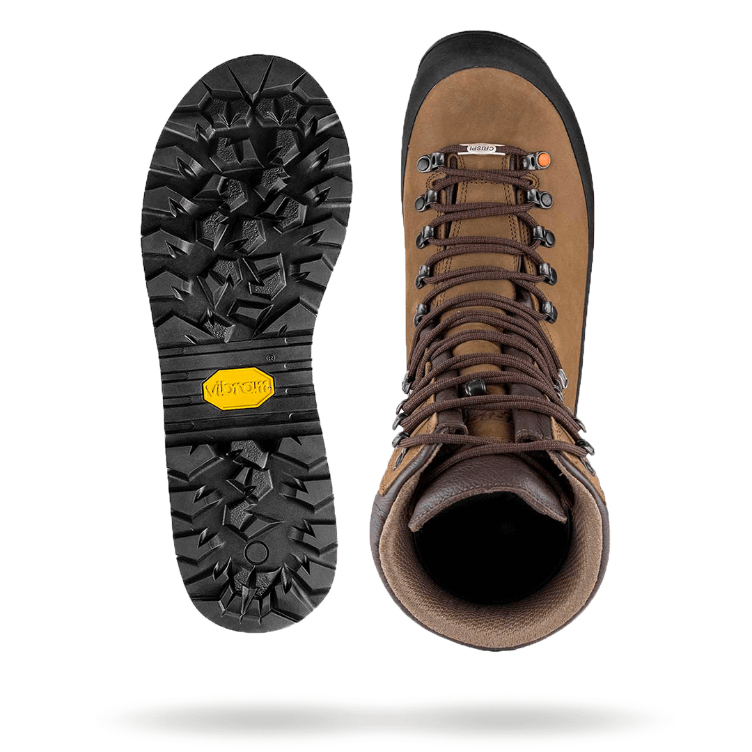 Crispi Hunter GTX boot Vibram Megagrip outsole tread and top-down view of the upper