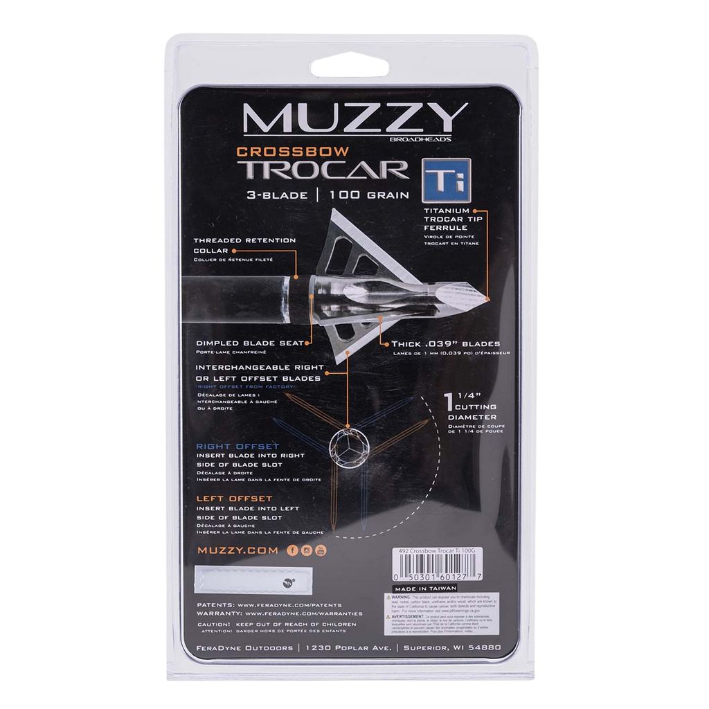 Muzzy Trocar Ti Titanium Ferrule Broadheads 100-Grain (3-Pack) - Crossbow