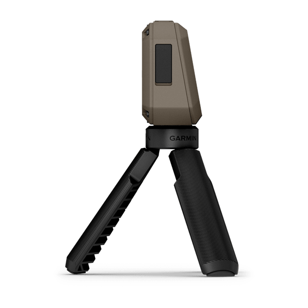 Side profile of the Garmin Xero C1 Pro chronograph mounted on the included tripod