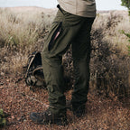 Stone Glacier Praxis Pant, Tongass, worn in the field with thigh vent open