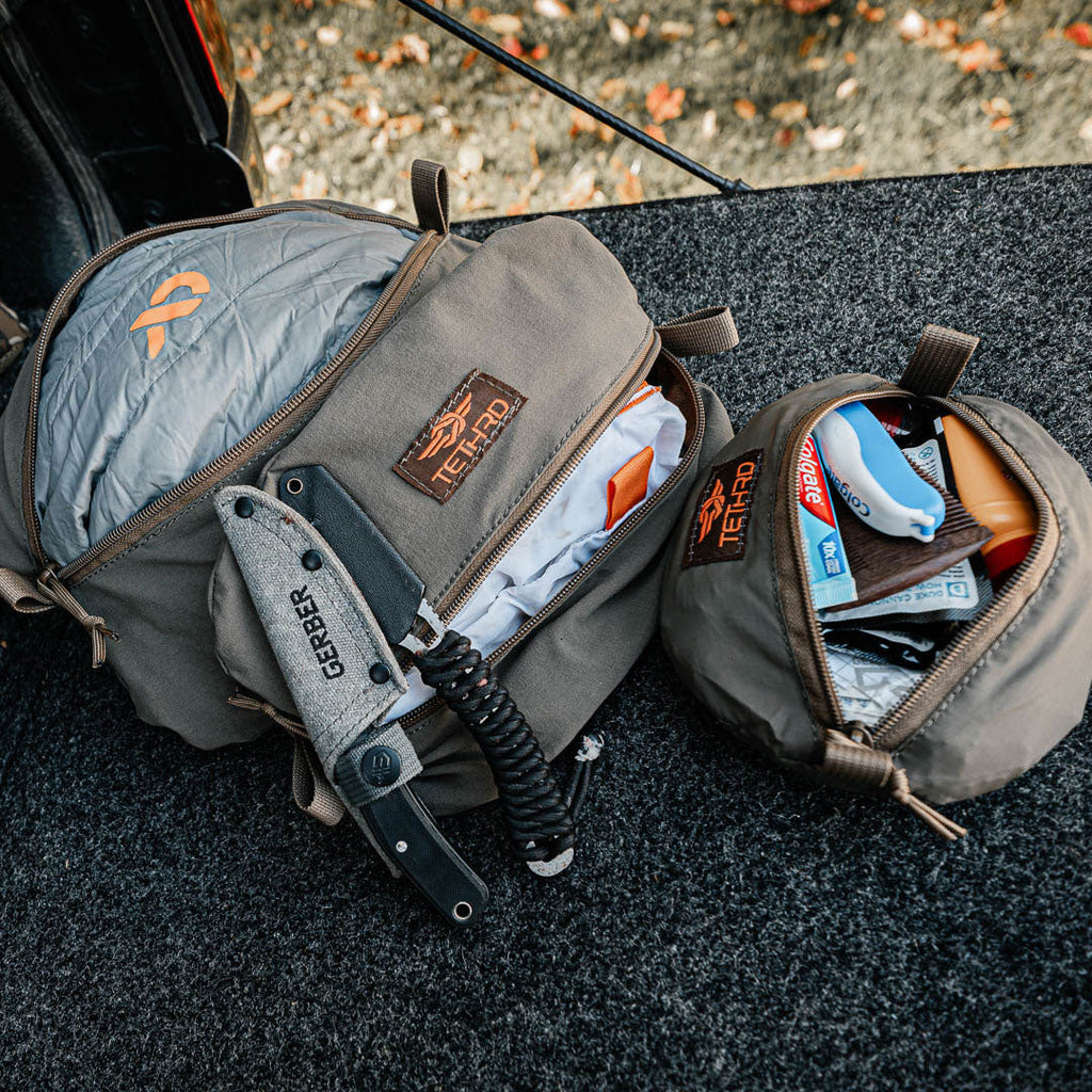 Tethrd Pulley Pouches packed with gear