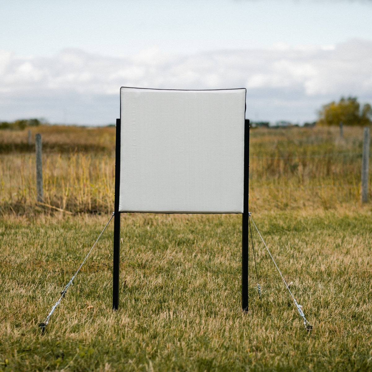 RangeDog PLUS archery target on outdoor stand with guy lines set