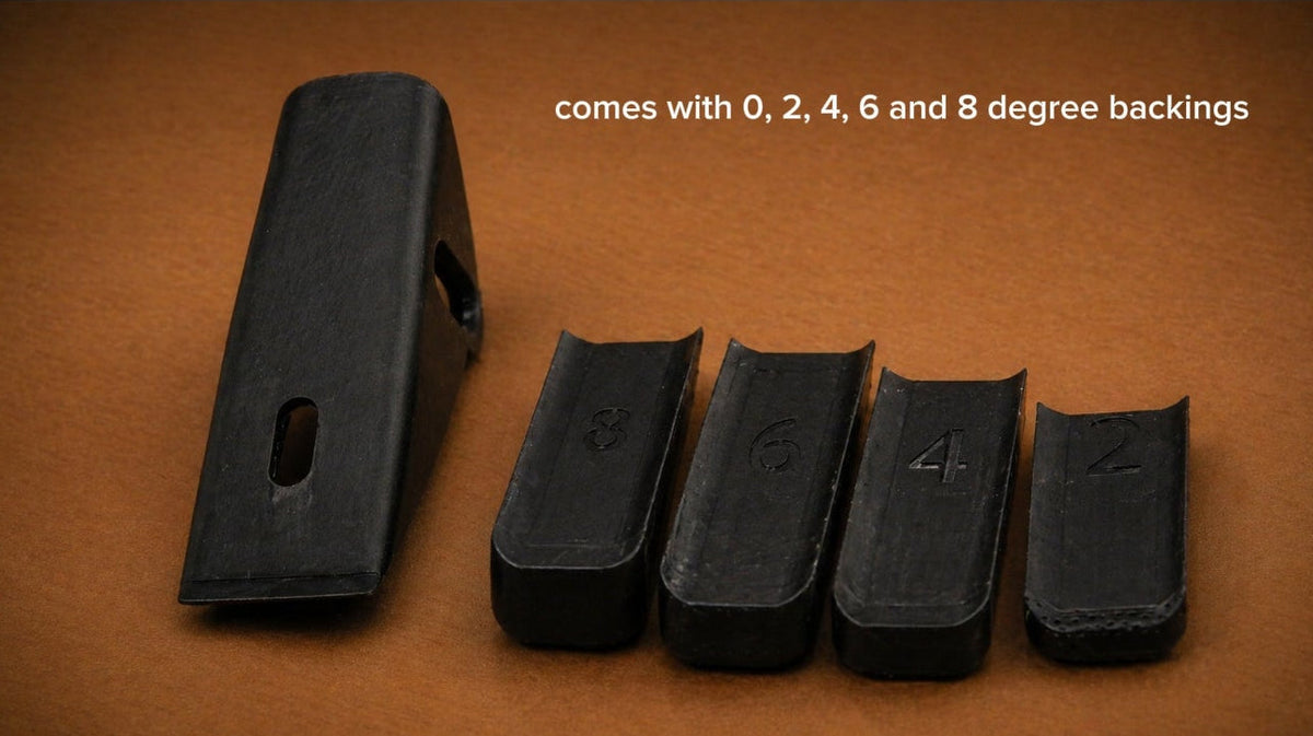 The Bedford Archery PSE grip backings in 0, 2, 4, 6 and 8 degrees