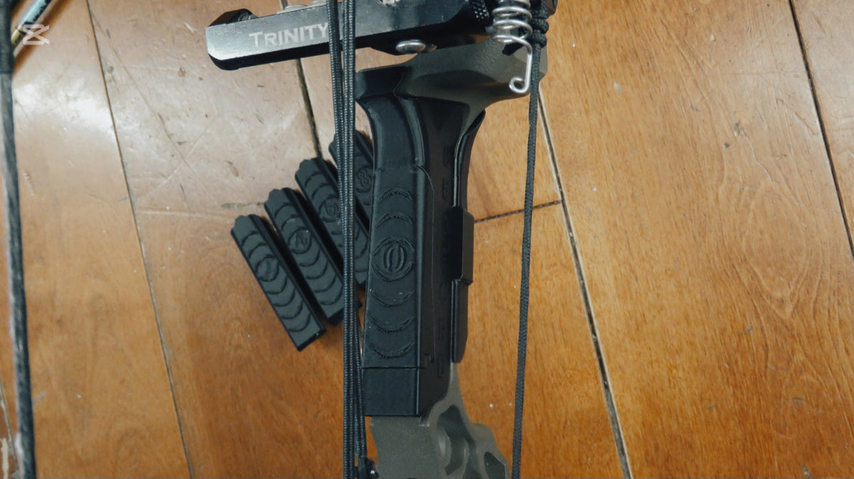 Bedford Archery adjustable Mathews grip fitted to a bow, close view