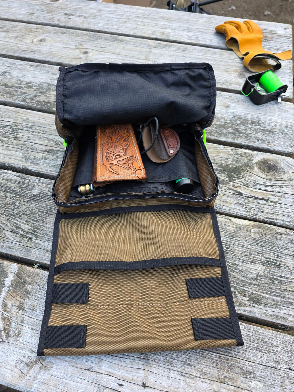 Backcountry 3D Hip Quiver opened flat showing storage pockets