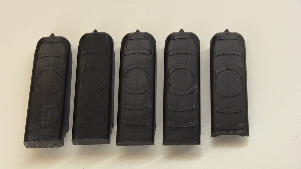 The five Bedford Archery grip backings, 0 to 8 degrees, side by side