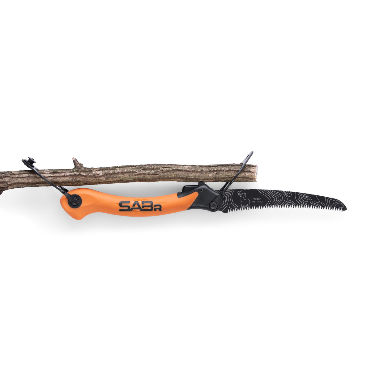 Tethrd SABR Limb Saw attached to branch as pole saw