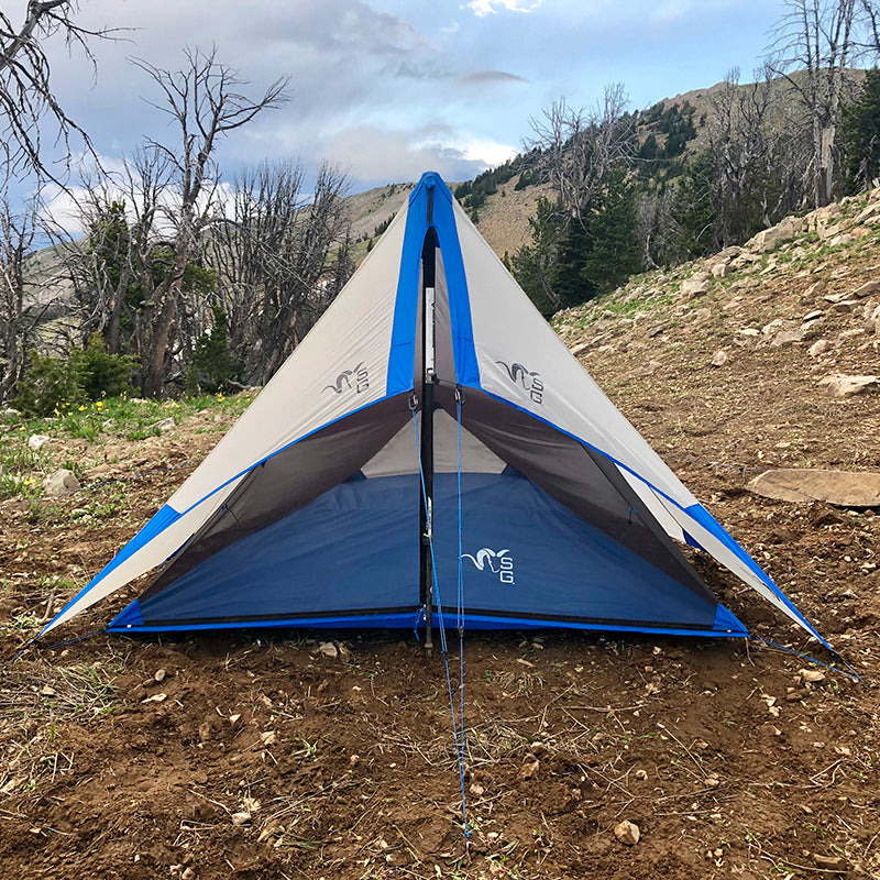 Stone Glacier SkyAir ULT, front entry view pitched in the field