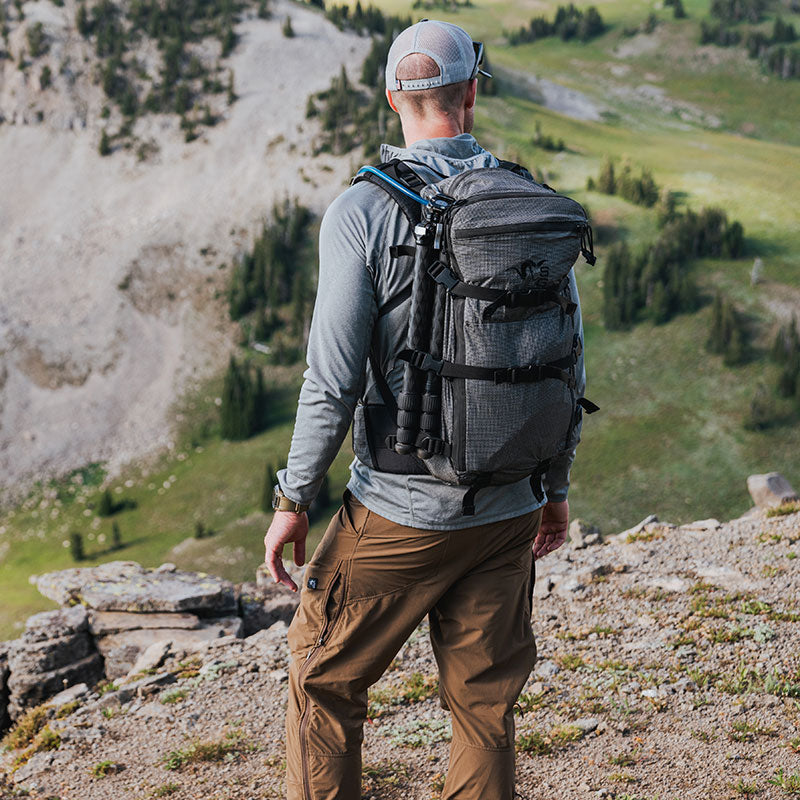 Stone Glacier Tokeen 2600, Graphite, worn on a mountain ridge