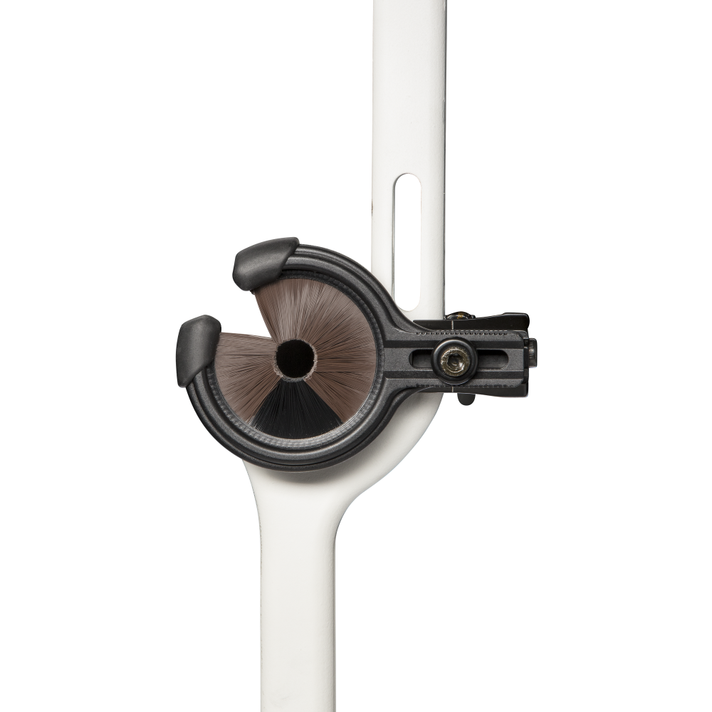 Trophy Ridge Kill Shot Whisker Biscuit rest mounted on a bow, viewed from the shooter's side