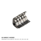 UV Hinge 3 Hooks - all five click lengths, labeled hero