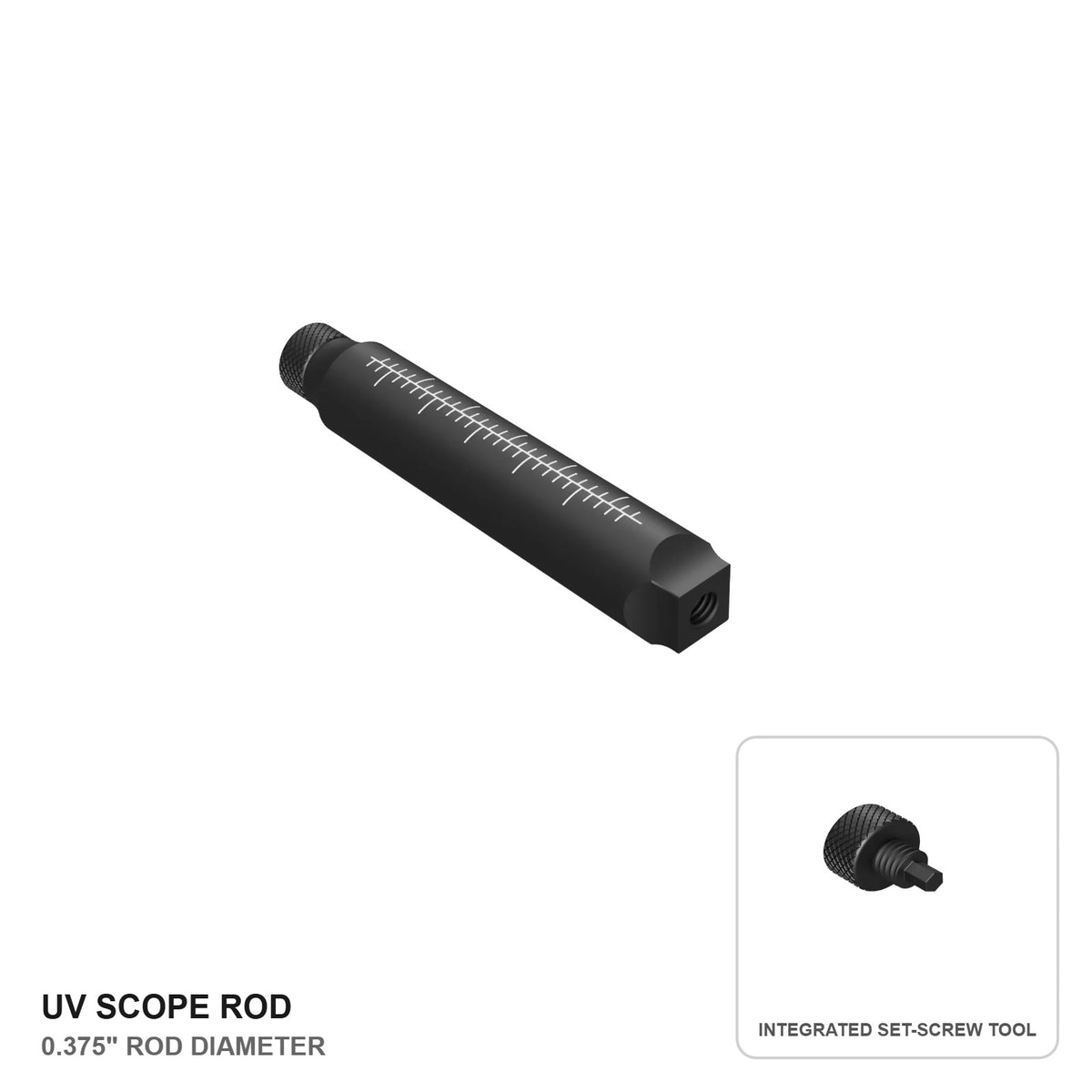 UV Scope Rod - 0.375 inch diameter with set-screw tool detail