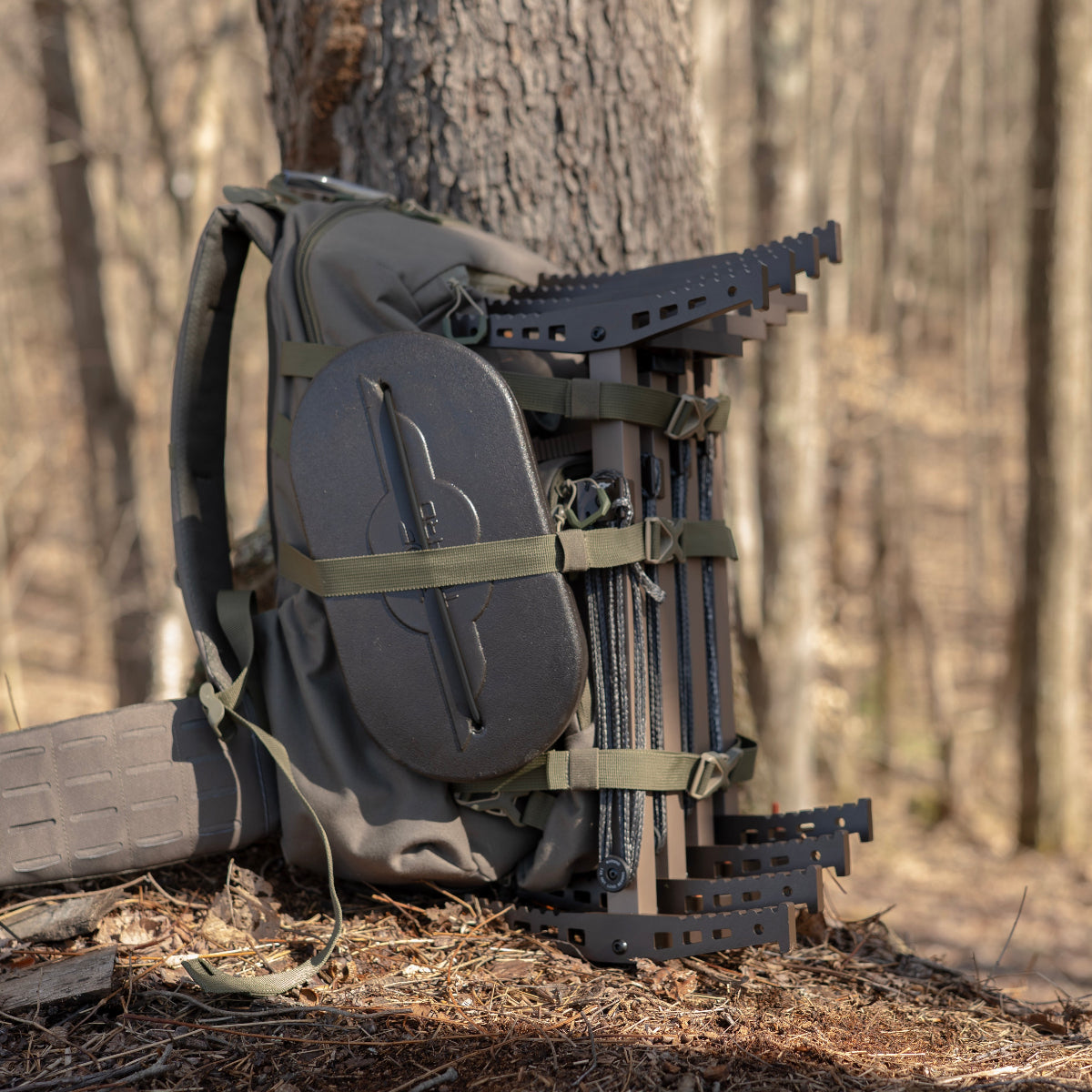 Tethrd Workhorse Knushion strapped to a pack